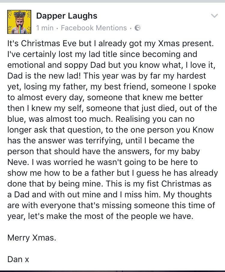 dapperlaughs's tweet photo. A little message to anyone missing someone this year, Merry Christmas X https://t.co/f6wVffyH1g