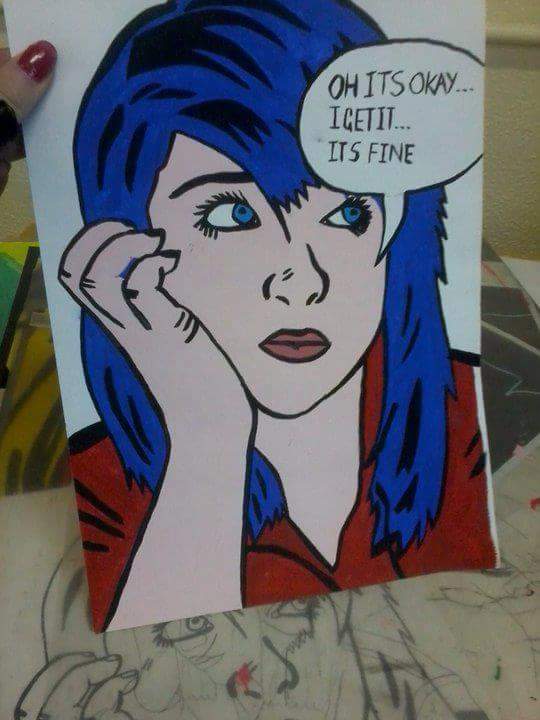 GooderhamEmma's tweet photo. Self Portrait in Pop Art style from Secondary School. https://t.co/Gbza02KvfO