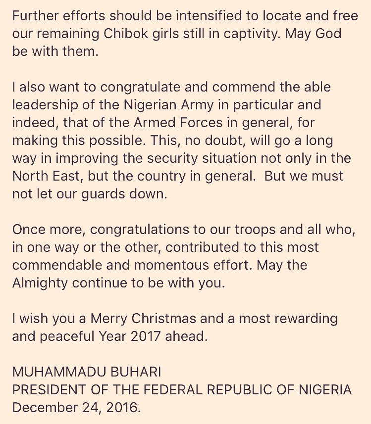 MBuhari's tweet photo. Yesterday, @HQNigerianArmy captured 'Camp Zero', Boko Haram's Sambisa Forest base. My message to our gallant troops—https://t.co/ds9uCZY7qD https://t.co/oxcsjD13Aa