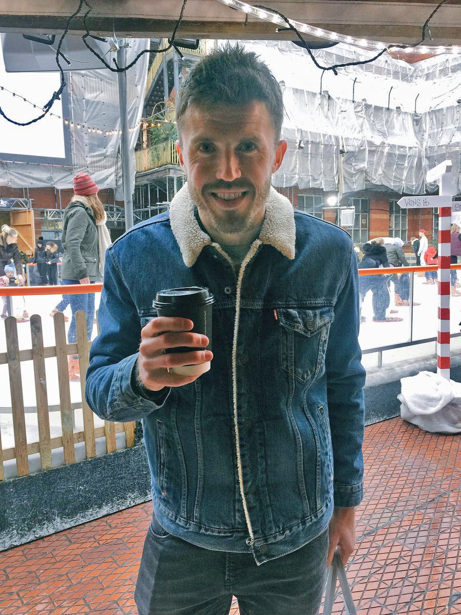 Keeping an eye on midfield at the ice rink but up front with a warm <a href="/SecondCtyCoffee/">Second City Coffee</a> is the genial #MichaelCarrick <a href="/wintergathering/">The Winter Gathering</a>