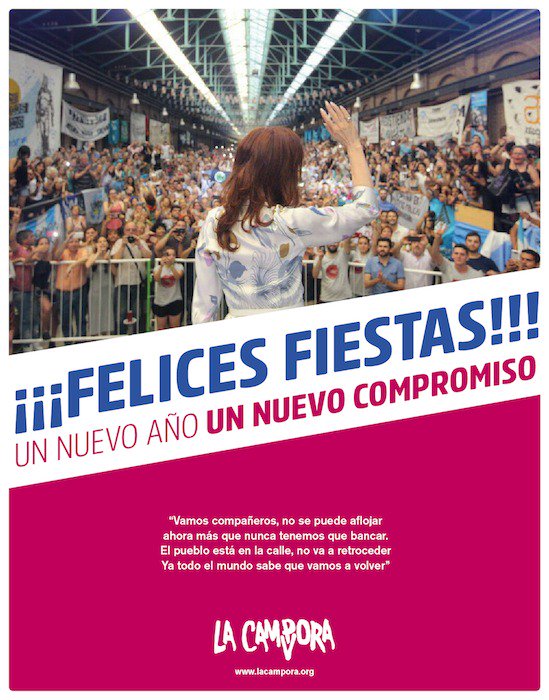 la_campora's tweet photo. Un nuevo año, un nuevo compromiso #FelicesFiestas https://t.co/fXtE9Pz8s3