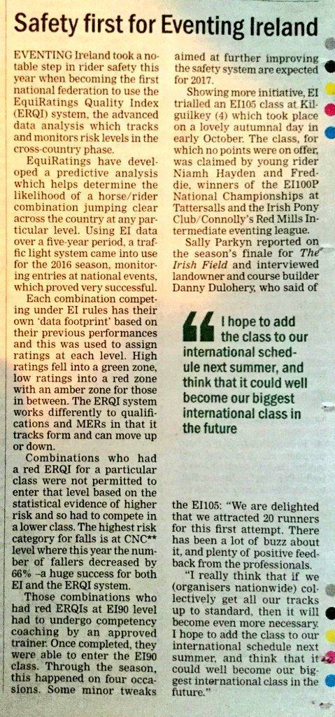 EquiRatings's tweet photo. Thanks @TheIrishField for writing about the #ERQI success in 2016.
Looking forward to 2017 safety drive with @EventingIreland #DataScience https://t.co/Ifz3WQZFmq