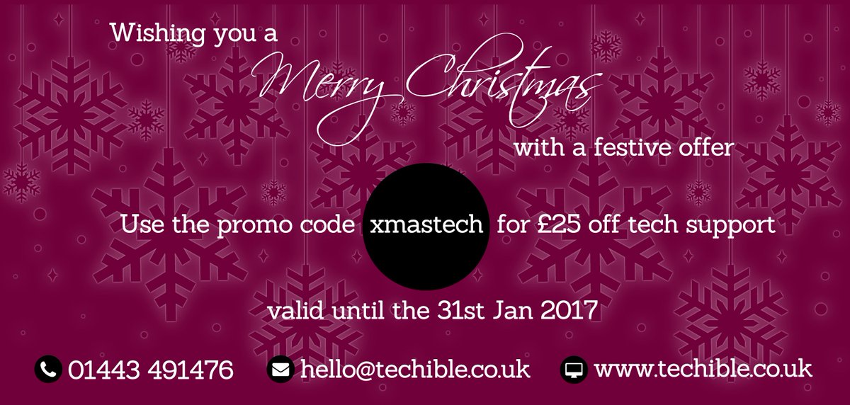 Techible_HQ's tweet image. Wishing you a Merry Christmas, feel free to use the promo code #xmastech for £25 off tech support up until the 31st of Jan