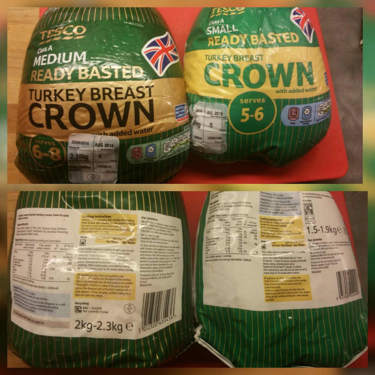 jackdawjay's tweet photo. .@Tesco  confused....how come the larger crown takes less time to cook than the smaller one? Both ready basted crowns. #turkeytrouble https://t.co/QIKxqq4Ejv