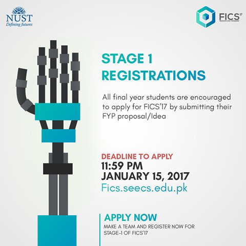 Uzair242's tweet photo. All final year students are encouraged to apply for FICS by submitting their FYP proposal Idea.
#FICS17 #InnovateForTomorrow https://t.co/sECUGOZVvX