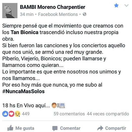 TbComunidad's tweet photo. Otro año de #nuncamassolos con @bambiTB 18hs en su página de Facebook. https://t.co/nWXtGnpPRn