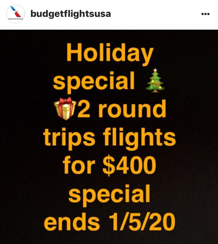 budgetflightsus's tweet photo. Holiday special !!!!βοΈ #flightplug #cheapflights #flights #americanairlines #traveling #vacation https://t.co/QOedbefETr