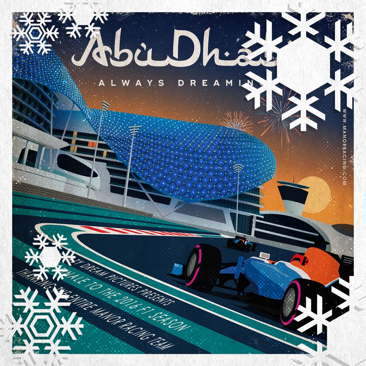 Here it is! The 24th & final Race Poster of 2016, revisited. #AbuDhabiGP Hope you enjoyed them as much as we enjoyed creating them for you. https://t.co/By6HEnHK4w