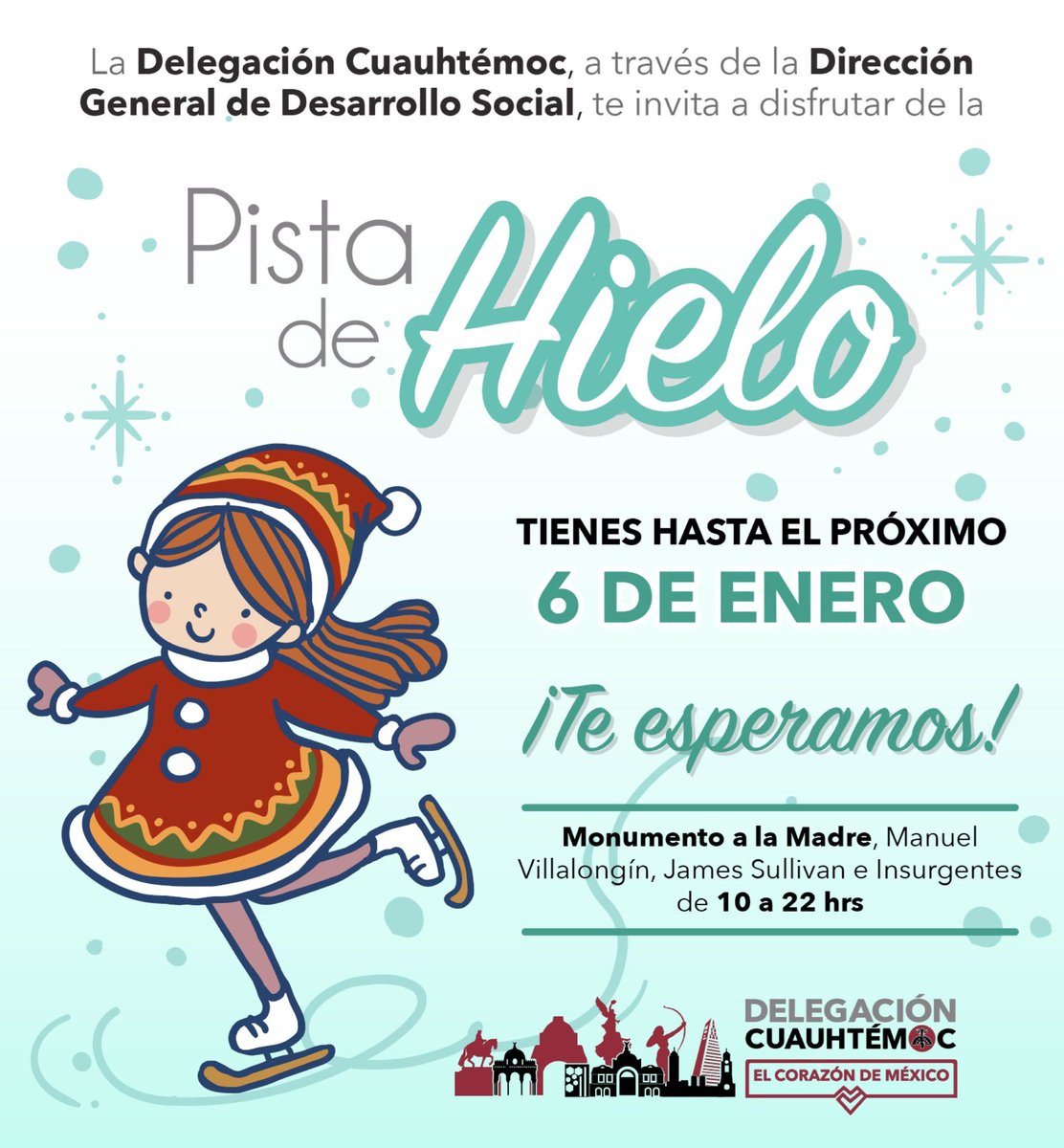 Ven a disfrutar de la pista de hielo que hemos instalado en el Monumento a la Madre! Estará hasta el 6 de enero!