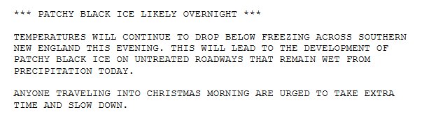 Icy spots already across Southern New England, please slow down and allow for extra travel time if going out through Christmas morning!
