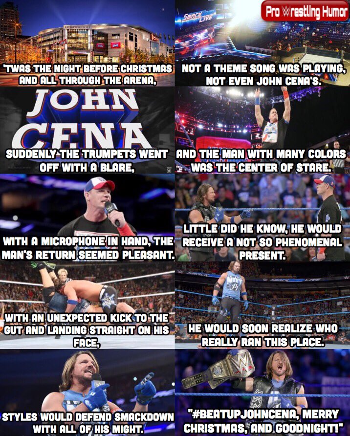 ProWrestlingH's tweet image. The Night Before Christmas: #SDLive edition
Ft. @AJStylesOrg &amp;amp; @JohnCena
#BeatUpJohnCena