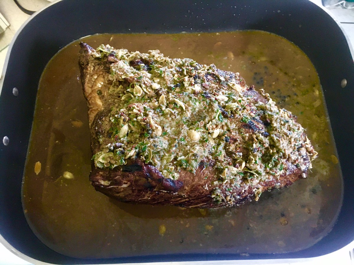 OutdoorsCook's tweet photo. The Christmas Day Pork Shoulder has been brined, seared over hardwood, injected &amp; covered in toasted herbs &amp; will cook on 200 until the morn https://t.co/G8L4I65ILI