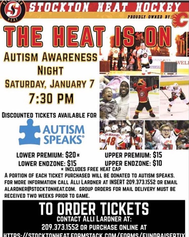 AXiD_Csus's tweet photo. Need a last minute Christmas gift? Click the link in our bio to purchase Stockton Heat Hockey tickets that benefit Autism Speaks! 💙🏒 https://t.co/oKVfwCuZAH