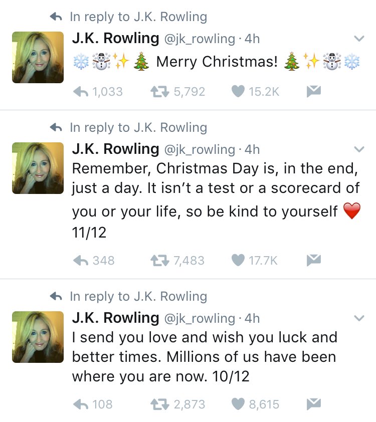 J.K. Rowling shares a hopeful and heartfelt Christmas message on Twitter.❤️❄️☃️
