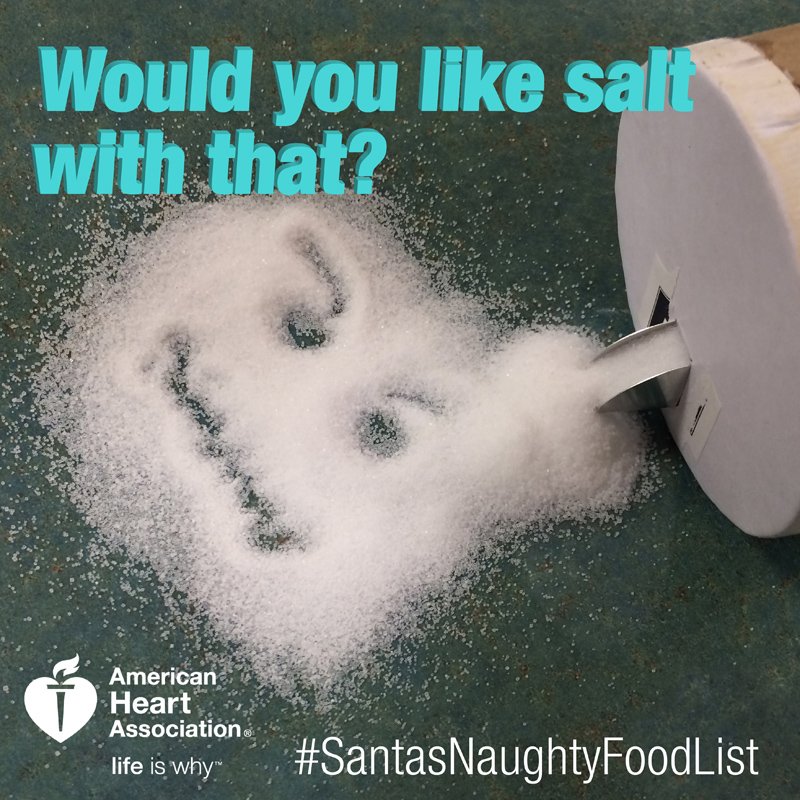 HeartAlabama's tweet photo. Santa is saying ho-ho-NO to sodium &amp; so should you! #BreakUpwithSaltAL is presented by #BhamGoRed local sponsor @Stvhealth. #EatHealthyAL https://t.co/fgZKesjZBb