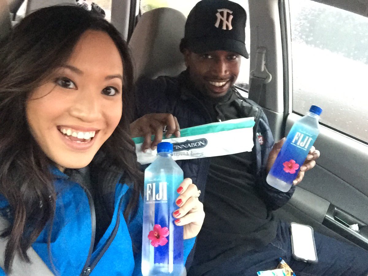 Local24MaryJo's tweet image. Photog @Local24Sam and I just exchanged Xmas gifts! Cinnabon and water for the win! #newslife #saturdaycrew