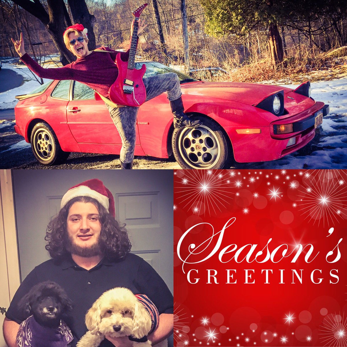 terminal_fury's tweet photo. Seasons greetings from Bandita! #rock #christmas #hanukkah #music #band #crazy #kramer #porsche #944 #santa #red #drums #drumming #dog #dogs https://t.co/6cSbNtCiTL