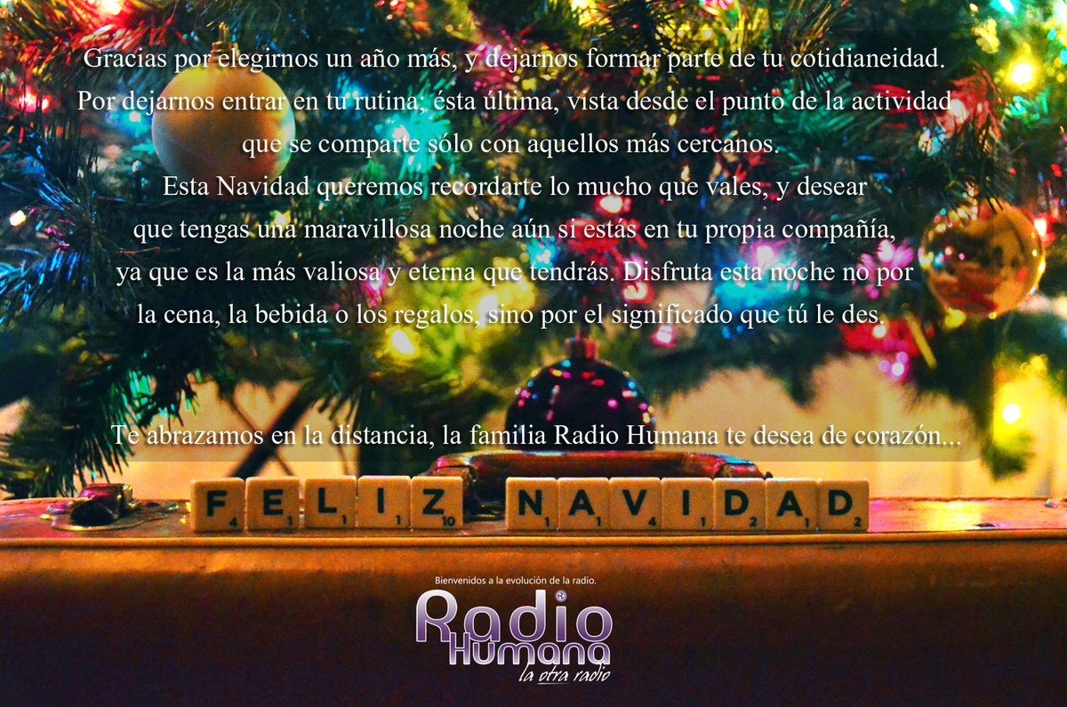 RadioHumanaMx's tweet photo. Déjanos acompañar tu cena con la mejor música de la temporada. Programación navideña a partir de las 8 pm.
FELIZ NAVIDAD. https://t.co/GTfAVdGYFX