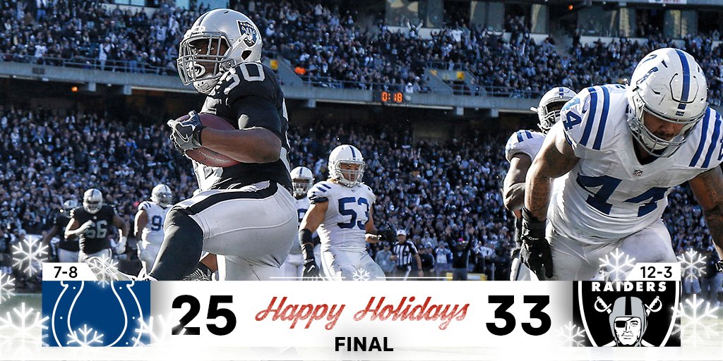 NFL's tweet image. FINAL: @RAIDERS improve to 12-3! #RaiderNation

#INDvsOAK