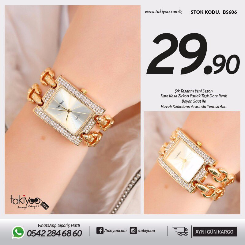 Sade Ve Sik Tasarim Bayan Kol Saati Miknatisli Hasir Kordon Gold Kadin Saat
