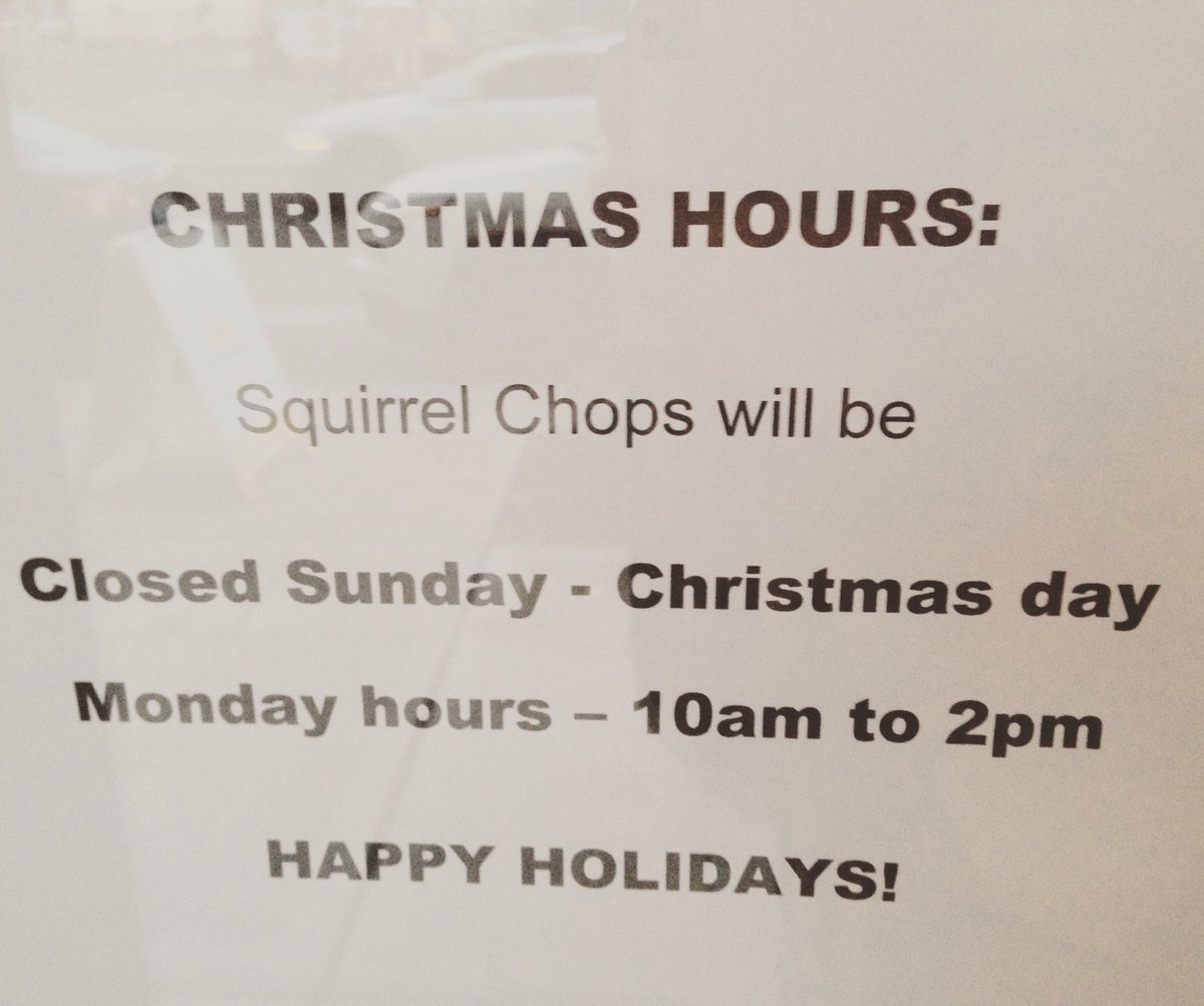 SquirrelChop's tweet photo. Happy holidays everyone! #getcozy #squirrelchops #holidayhours https://t.co/IrDQ41yD4g