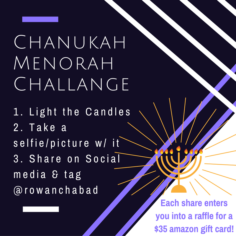 RowanChabad's tweet photo. Happy Chanukah 2 all!! #ShareTheLight Menorah Challenge is on!! Tag @RowanChabad and show us your🕯️! Let the 🌏 shine!! https://t.co/mUJjCtYFT5