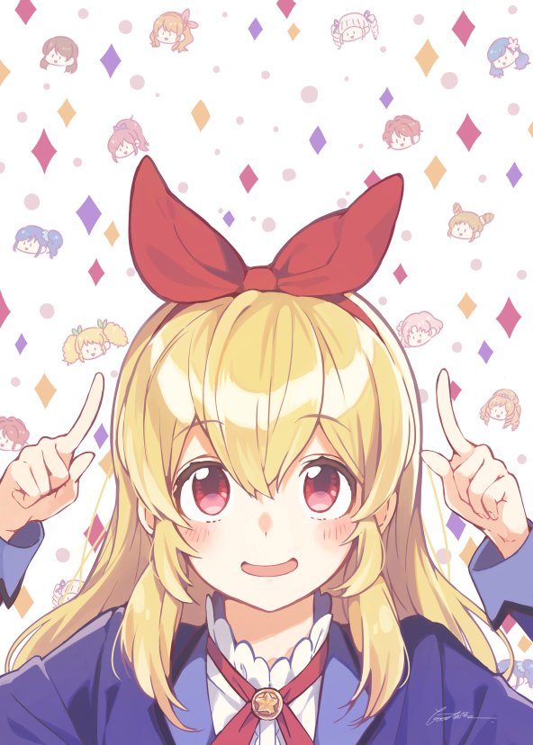 hoshimiya ichigo ,kiriya aoi blonde hair red eyes long hair smile blush starlight academy school uniform open mouth  illustration images