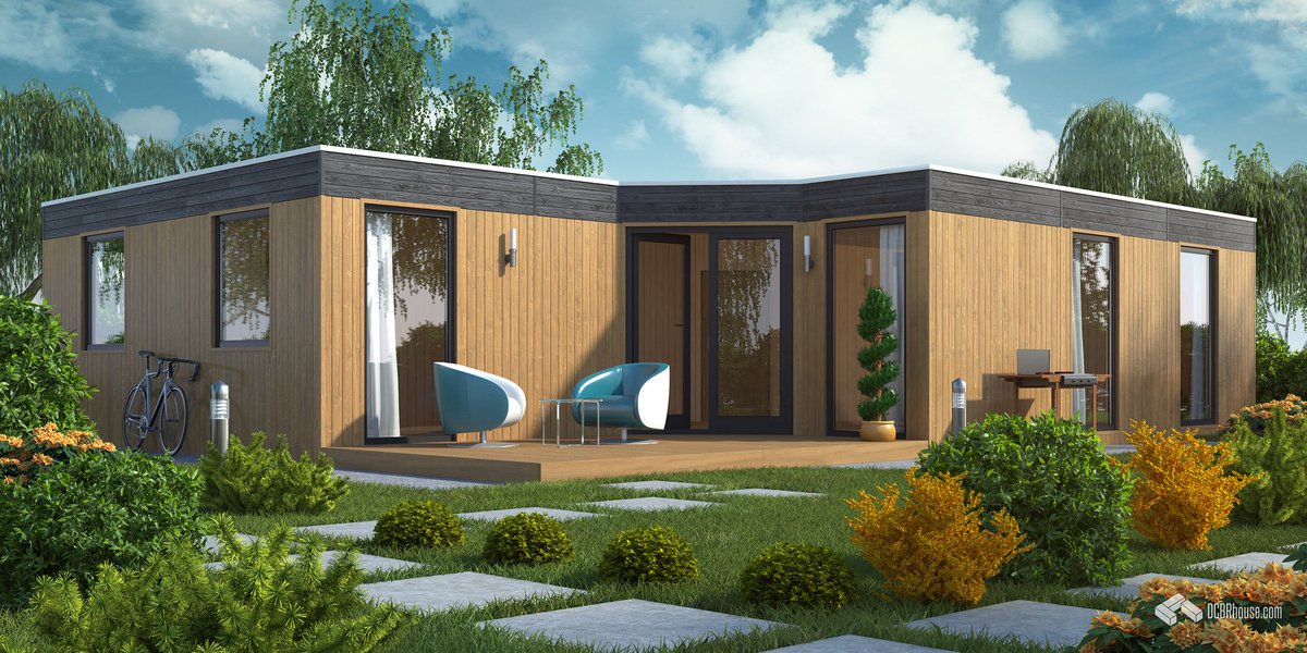 HousesModular's tweet image. Five DCBR modules 2.4 m x 9.15 m each, long side connected. That soluton ensures functional house with 109,8m2 building area.