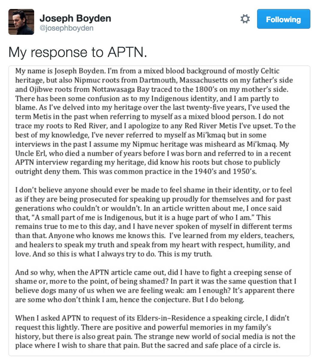 Still adding to my thread on Boyden. On Christmas Eve, he posted a response to APTN: https://t.co/4aVu9Gx7v4 https://t.co/EjH0VYTsBN