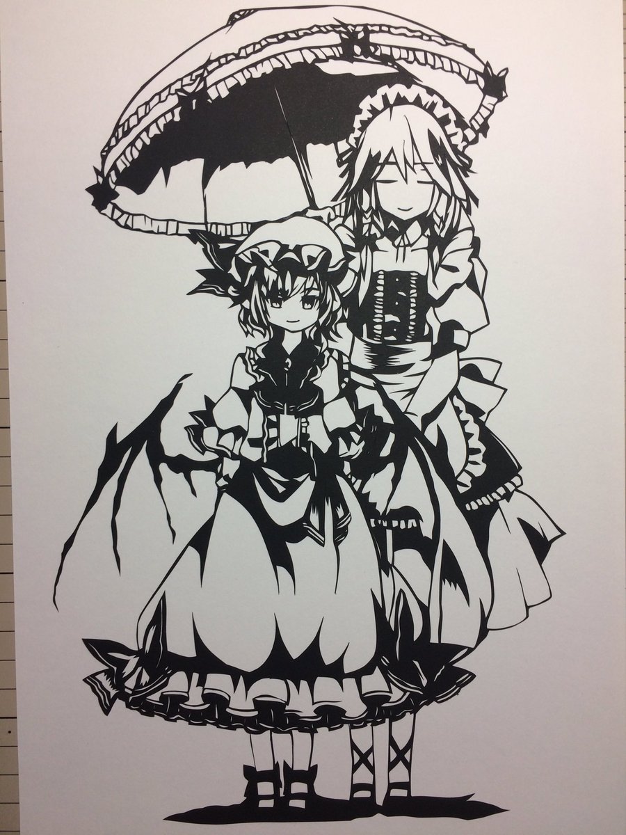 Nきゅうり Twitterren 東方 レミリア 咲夜 切り絵 久々の切り絵ができたよ 少しずつやってたから結構時間かかった