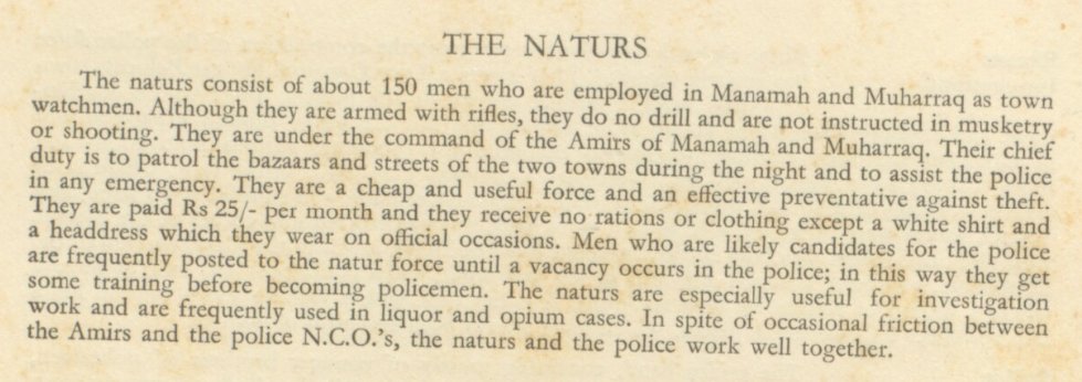 Droodkin's tweet photo. The Naturs (ناطور) of Bahrain, as described in an administrative report from 1926. https://t.co/p1EEfb969m #BahrainHistory https://t.co/DdXmonBELM