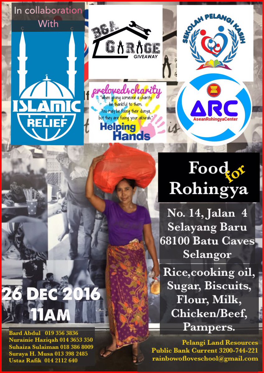 AseanRohingya's tweet photo. #FoodForRohingya programme with @IRMalaysia @IRCanada #PelangiKasih n friends at 11am on 26 Dec 2016 Guest of Honor, Tan Sri @syedhamidalbar https://t.co/4VeLvdf9Bx