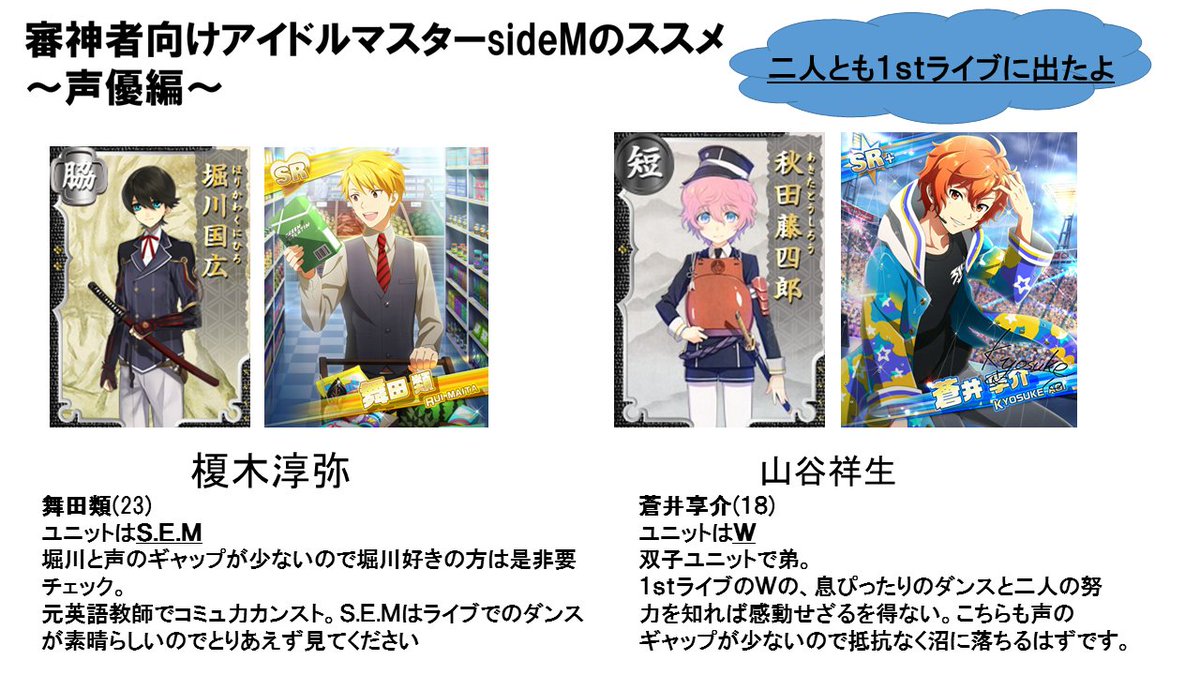 こばやしp בטוויטר 審神者向けのアイドルマスターsidem布教画像も出来ました 中の人つながりです 榎木淳弥と山谷祥生は1月3日にニコ生で配信される1stライブに出演してます 気になったキャラクターのユニットソングを視聴してください あんスタ声優繋がり こばやしp בטוויטר 審神者向けのアイドルマスターsidem布教画像も出来ました 中の人つながりです 榎木淳弥と山谷祥生は1月3日にニコ生で配信される1stライブに出演してます 気になったキャラクターのユニットソングを視聴してください あんスタ声優繋がり