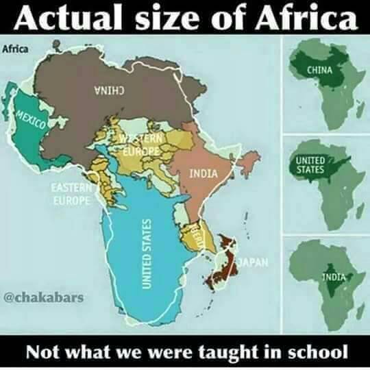 BlkHistStudies's tweet image. The True Size of Africa. Our view of the world is distorted, there4 our worldview is distorted #BlackStudiesCourse #PetersProjection #Maps