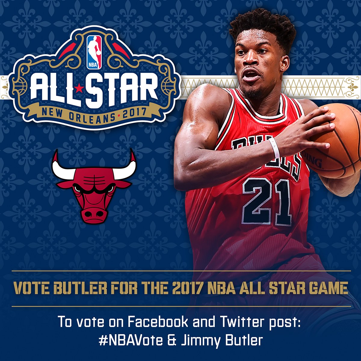 Chicago Bulls (@chicagobulls) on Twitter photo RT to VOTE <a href="/JimmyButler/">Jimmy Butler</a> for the 2017 NBA All-Star game! You can also post your own tweet, but make sure to include Jimmy Butler & #NBAVote! RT to VOTE <a href="/JimmyButler/">Jimmy Butler</a> for the 2017 NBA All-Star game! You can also post your own tweet, but make sure to include Jimmy Butler & #NBAVote!