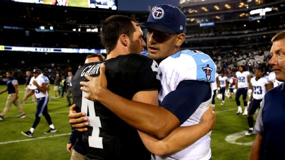 Derek Carr: "Break a leg today."

Marcus Mariota: "Will do, you too bro!"