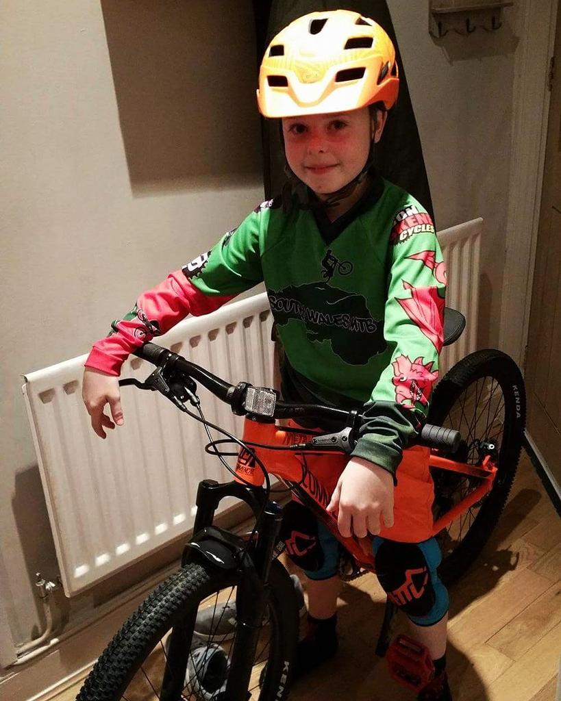 Our new little shredder- Hendrix! Over the moon with his new bike and custom jersey! :) <a href="/PurpleMustard1/">Purple Mustard</a> #newbike