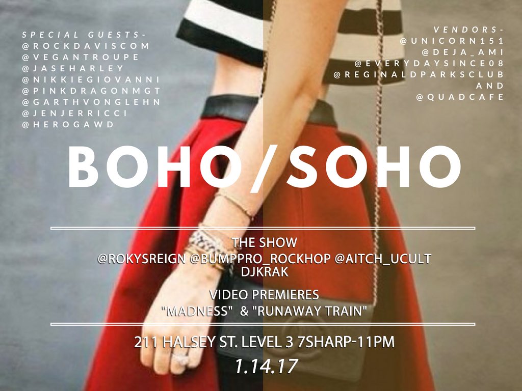 bumpPRO9's tweet photo. 1.14.17 Come out and help me do some healing! #hiphop #rock #rockhop #bumpPRO #soho #boho #SOHOBOHO #food #drinks #music #popup #thrifting https://t.co/4i8WPJo5yN