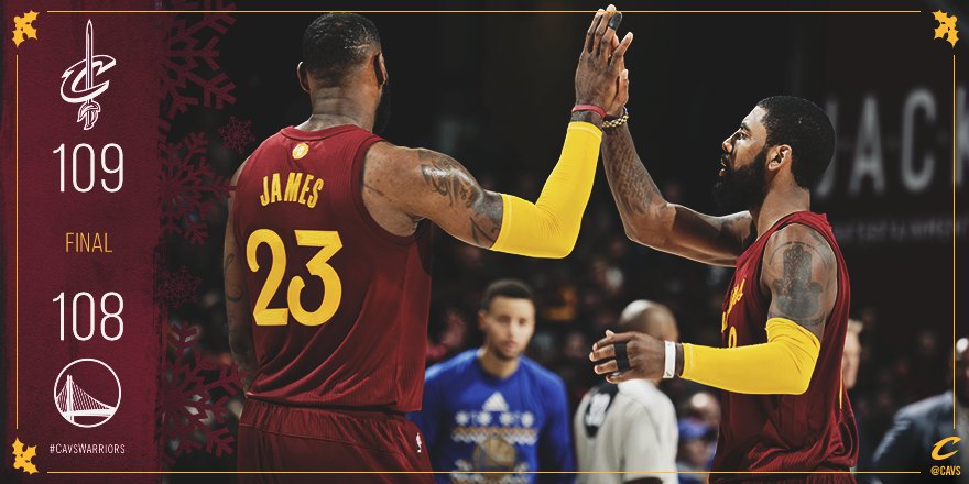 cavs's tweet photo. MERRY #NBAXMAS &amp; HAPPY HOLIDAYS CAVS NATION!

#CavsWarriors BOX: https://t.co/XNeDuNDXsa 

#DefendtheLand https://t.co/urbzMPU7zq
