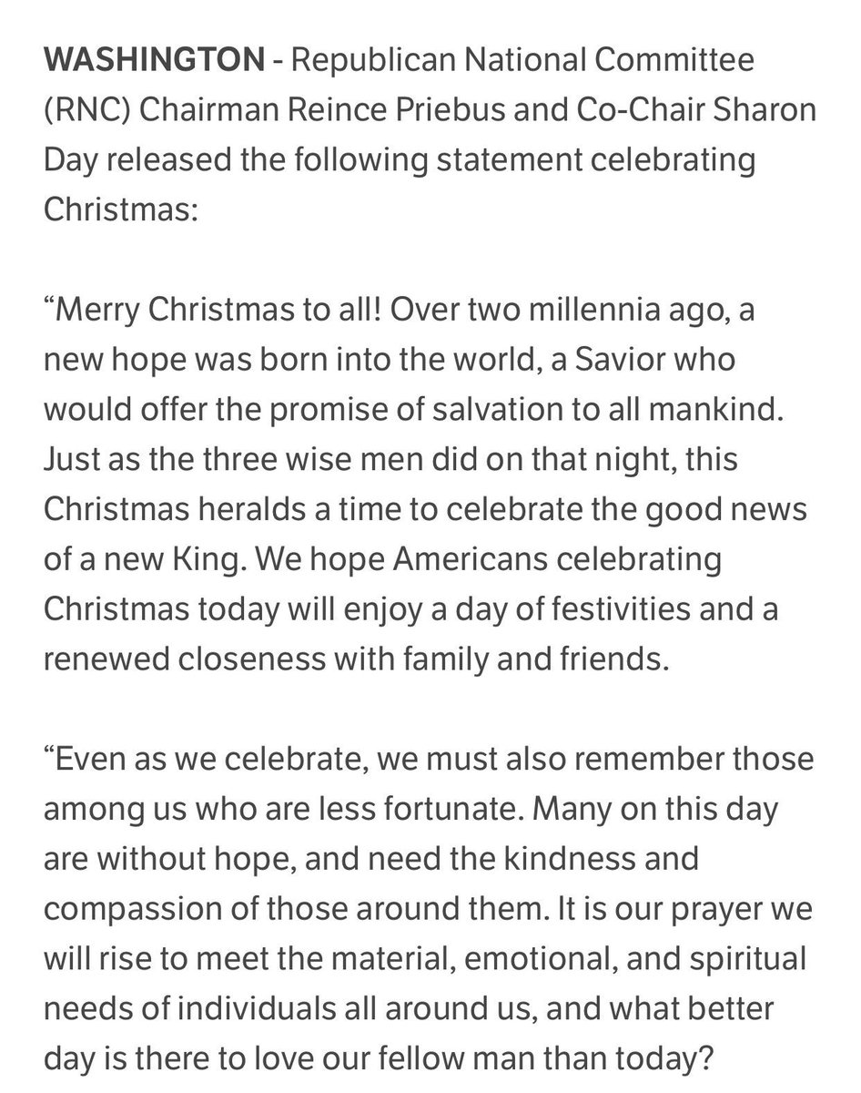 NewsNetNews's tweet photo. 🎄 RNC @GOP Message Celebrating #Christmas 2016 #ReincePriebus & #SharonDay 25Dec16 🎄 https://t.co/WlIaIhOCWY