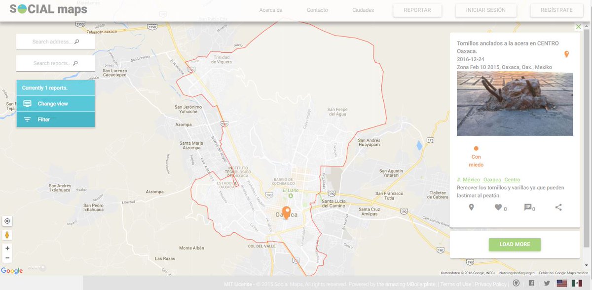 usocialmaps's tweet photo. #Oaxaca en @usocialmaps impulsado por @PeatonVigilante https://t.co/gENXlYM3pL cuantificaremos problemáticas urbanas https://t.co/IZzR2t7sdX https://t.co/Rw6zo4dgwH