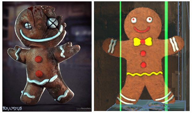 SoCalVR's tweet image. Who wore it better? Krampus Gingerbread Man (left) or Sweet Escape VR Gingerbread Man (right?)?