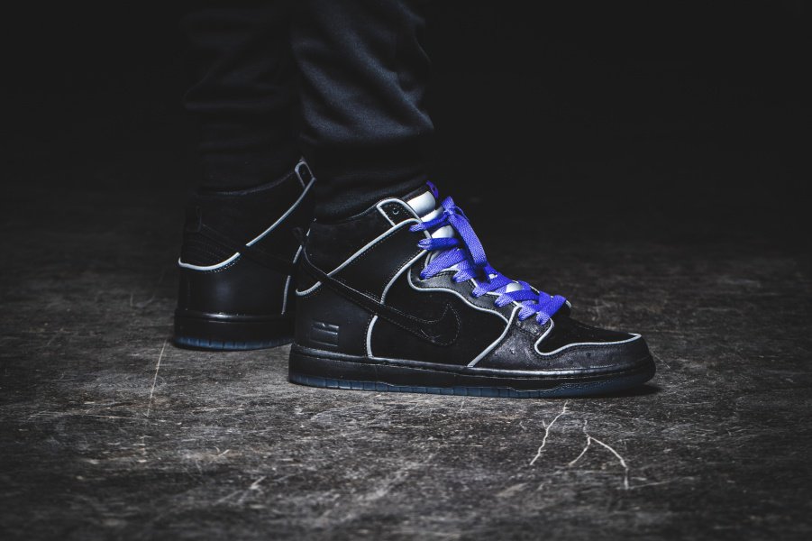 nike dunk sb high black purple box