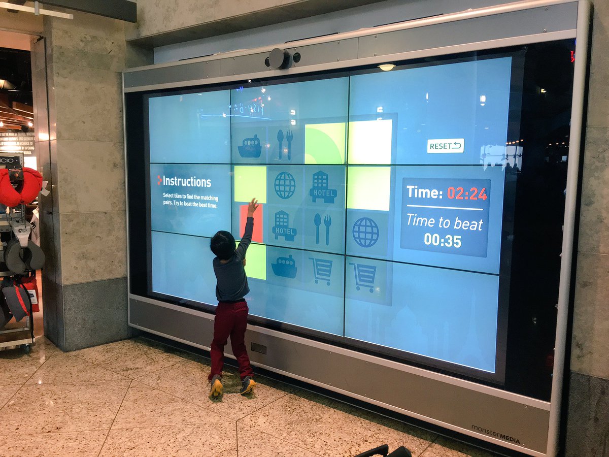 thinkcloud's tweet photo. Matching card game at @SeaTacAirport. Disappointing...when you find you can't reach the tiles. #interactivedisplay #fail 🙁 https://t.co/lzKLZIJ6ZM