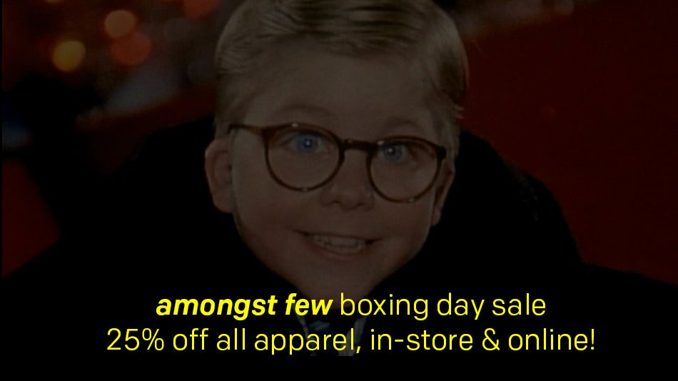 25% off all amongst few apparel starts now. use code BOXINGDAY: goo.gl/74Nin4