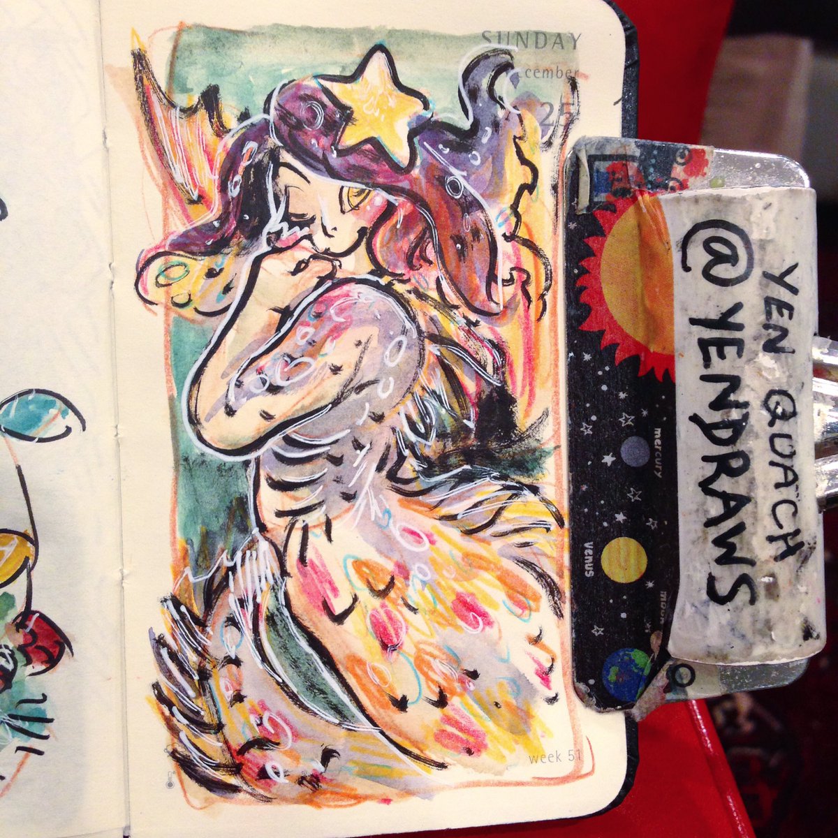 YenDraws's tweet photo. A very merry festive season to you and yours 💖 #illustration #draweveryday #ded2016 #moleskine #kuretake #watercolor #mermaid #christmas https://t.co/xIq2bIf6Ff