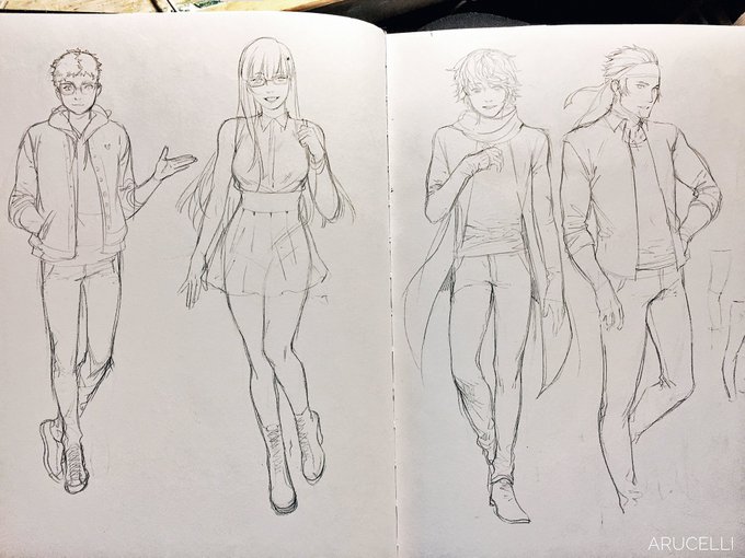 Original sketches for @hikarustation's birthday chorus~ they were completely redone for the final video but I still have this in my sketchbk 