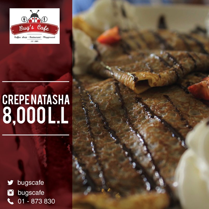 bugscafe's tweet photo. Crepe natasha only for: 8,000 L.L
For more info: Jdeideh Near Palace Of Justice 
Telephone: 01 873 830
#bugsCafe #best #time #lovely #food https://t.co/8u7YF7s9NC