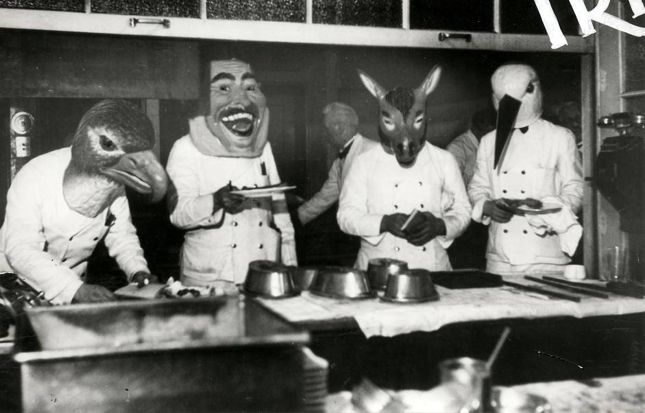 rabihalameddine's tweet photo. Waiters in the kitchen of a restaurant in Munich during Mardi Gras, 1933 https://t.co/EKV2UFrutv